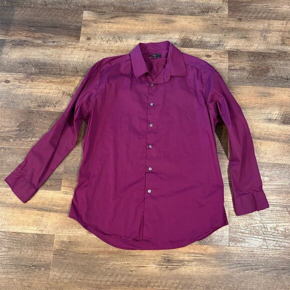 Alfani Men's Slim Fit Dress Shirt Deep Purple Fuchsia Size L 16-16.5" 32-33" - Picture 1 of 8